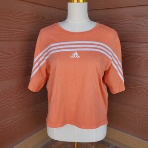 Adidas Coral & White 3 Stripe Design Half Sleeve T-Shirt Women's Size Medium